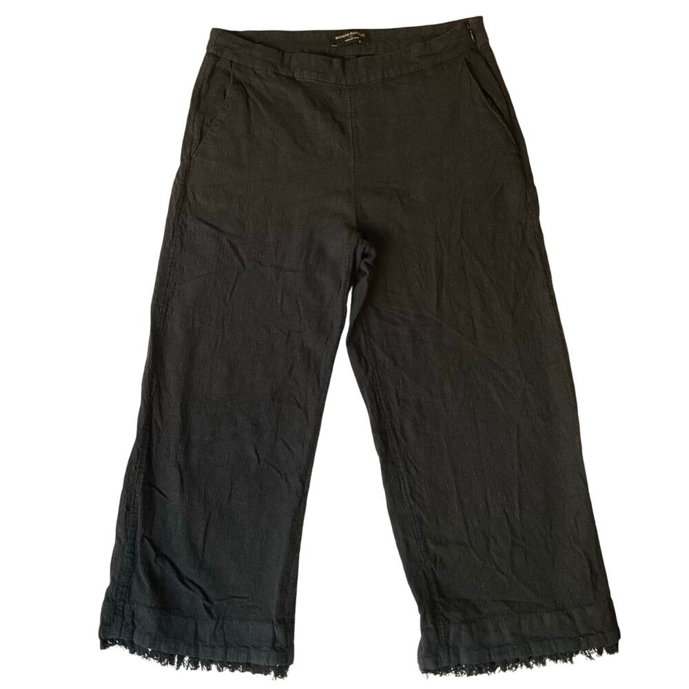 Banana Republic Women Wide Leg Cropped Pants size 6 Black High Rise Stretch